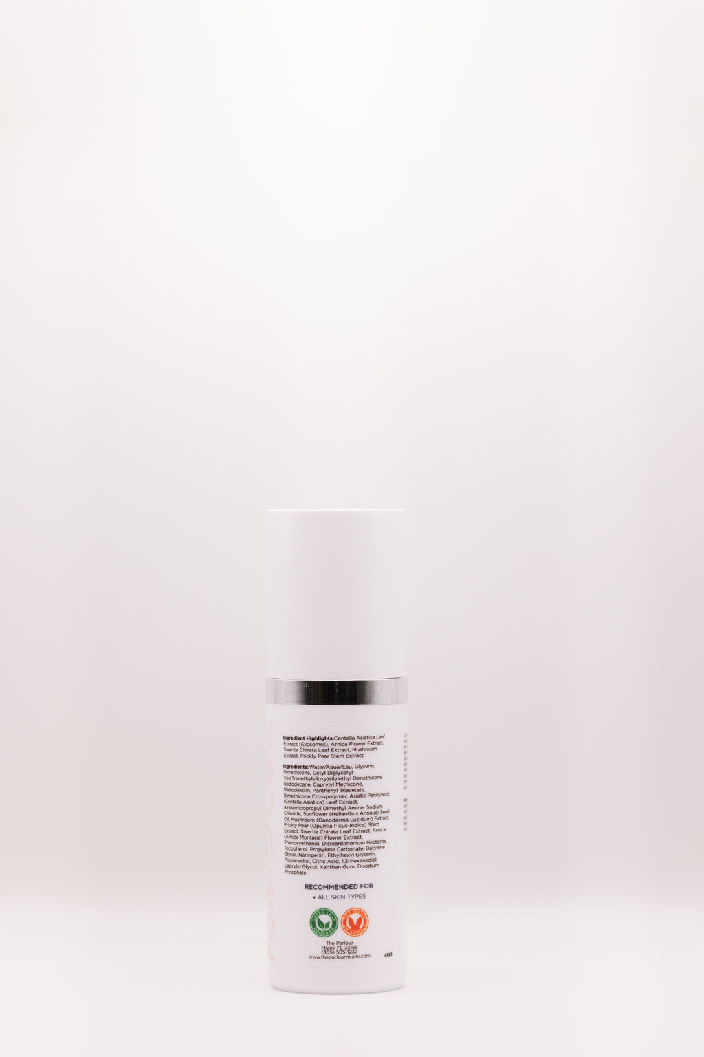 Ingredient list on Barrier Boost Exosome Renewal Serum by The Parlour featuring Cica Exosomes, Centella Asiatica, and soothing barrier-supporting ingredients for sensitive skin