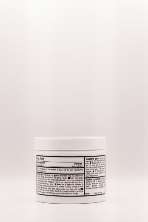 Back label of Blackhead Blitz Blemish Banish Pads by The Parlour featuring directions, ingredients, and salicylic acid acne treatment information for blackheads and congested pores