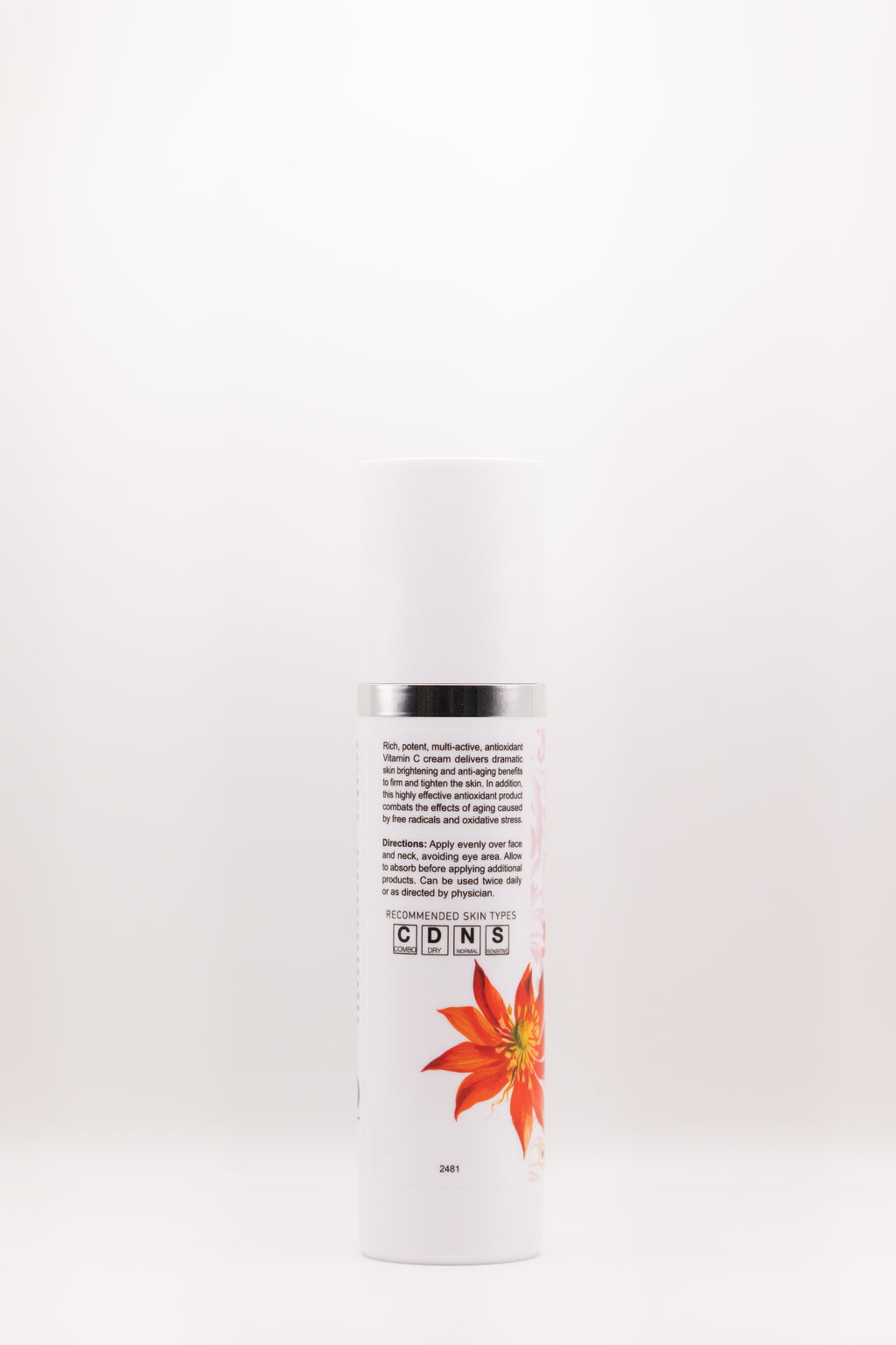 Back label of Bright Burst Supercharged C Cream by The Parlour featuring directions for use of this brightening Vitamin C moisturizer for daily antioxidant protection and radiance