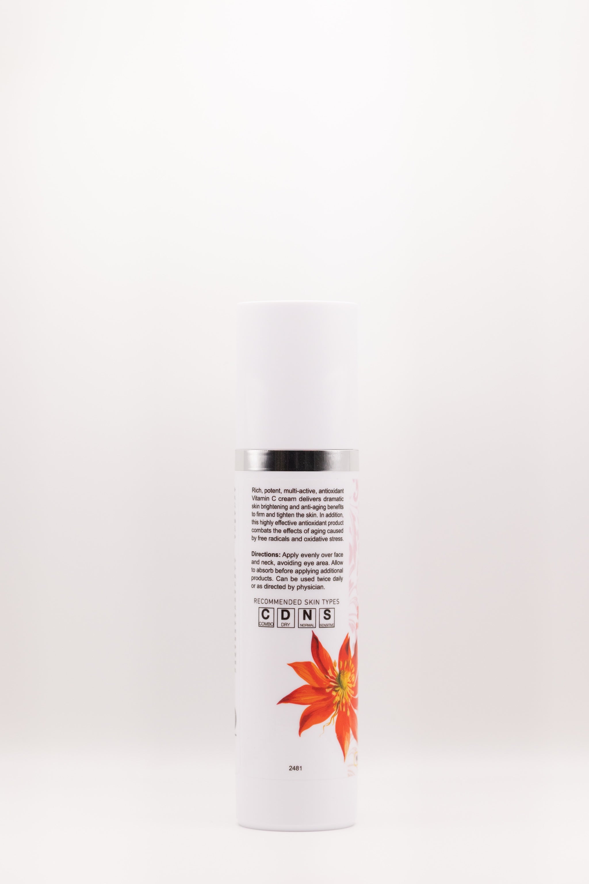 Back label of Bright Burst Supercharged C Cream by The Parlour featuring directions for use of this brightening Vitamin C moisturizer for daily antioxidant protection and radiance