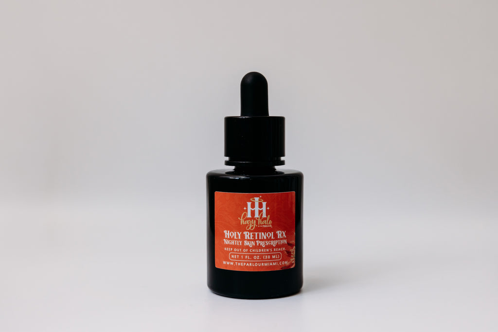 Holy Retinol Rx Nightly Skin Prescription by The Parlour featuring all-trans retinol and bakuchiol for improving fine lines, uneven texture, pores, and skin tone.