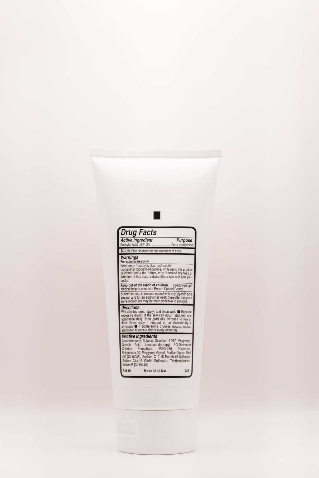 Back label of Pore Purge pore purifying cleanser by The Parlour featuring ingredients and directions for oily, congested, and acne-prone skin