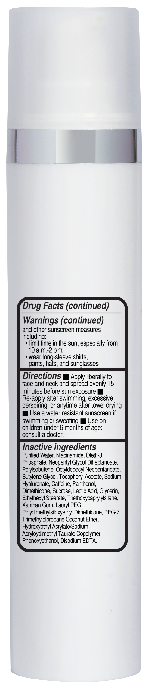 Back label of Sheer Shield Ultra-Clear SPF 50 by The Parlour featuring ingredients and directions including zinc oxide and niacinamide for lightweight SPF protection and hydration
