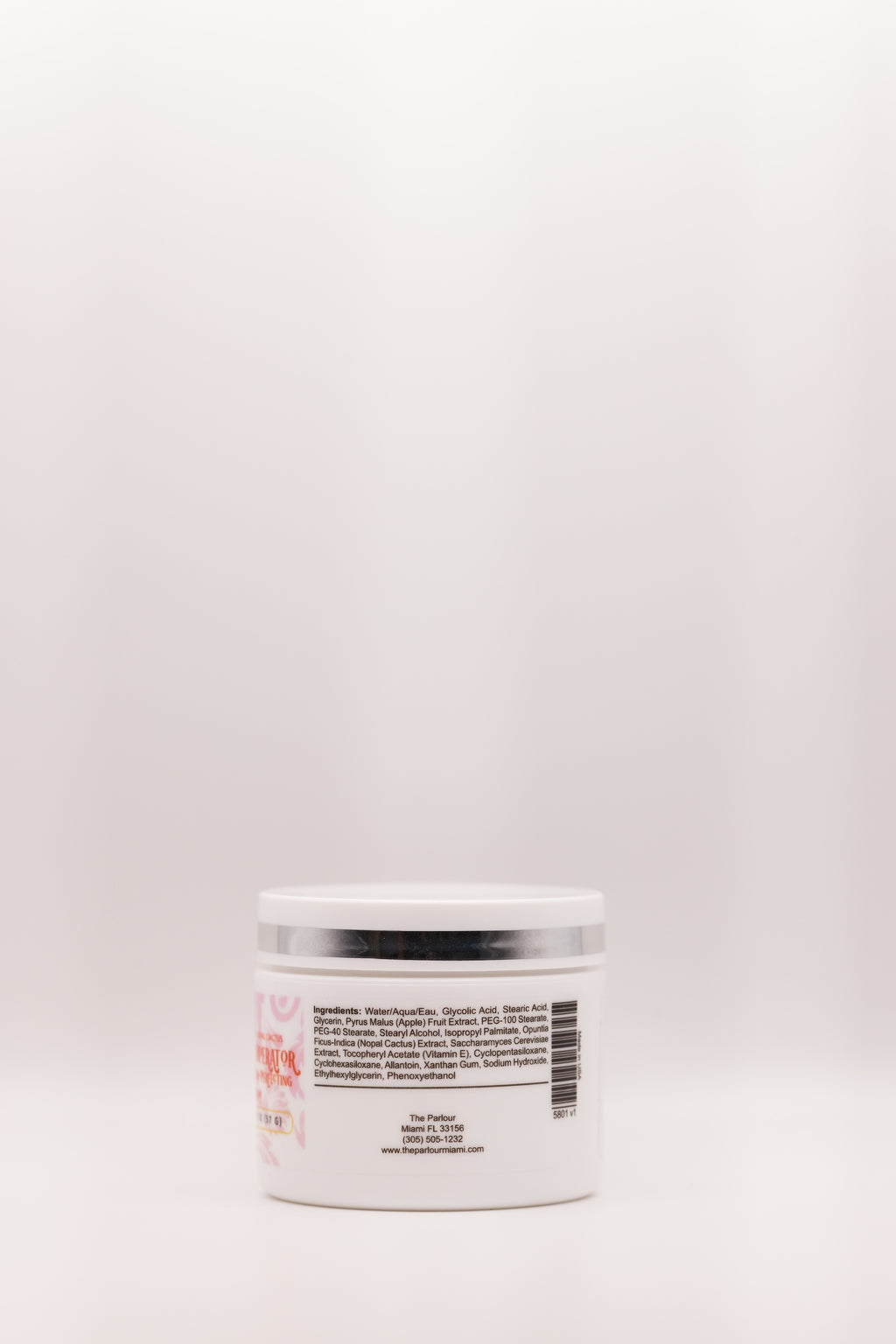 Ingredient list on Smooth Operator Overnight Skin-Perfecting Cream by The Parlour featuring glycolic acid, botanical extracts, and conditioning ingredients for exfoliation and skin renewal