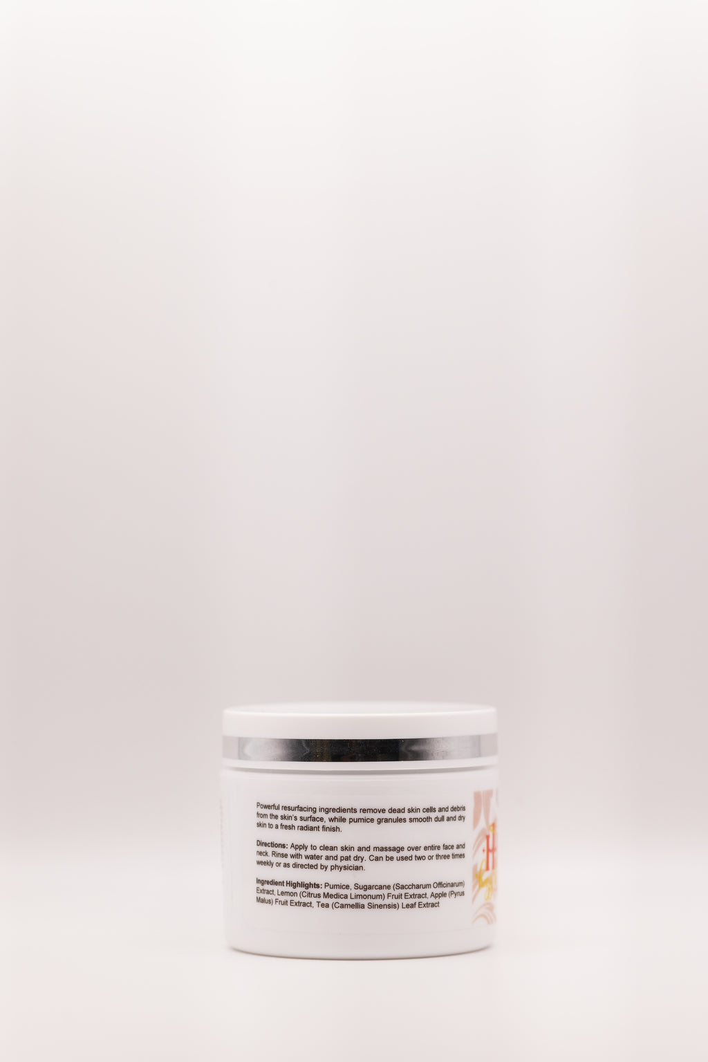 Back label of Smoothie Scrub exfoliating cleanser by The Parlour Miami showing directions for hydrating, brightening, and smoothing dull skin texture
