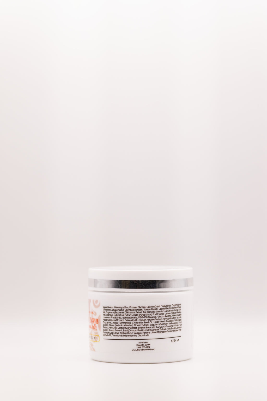 Ingredients list of Smoothie Scrub exfoliating cleanser by The Parlour Miami for hydrating, brightening, and smoothing dull skin texture